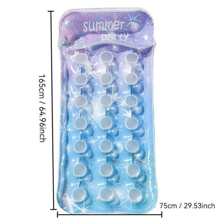 Inflatable floating bed lounger in light blue with starry sparkles and white circle holes