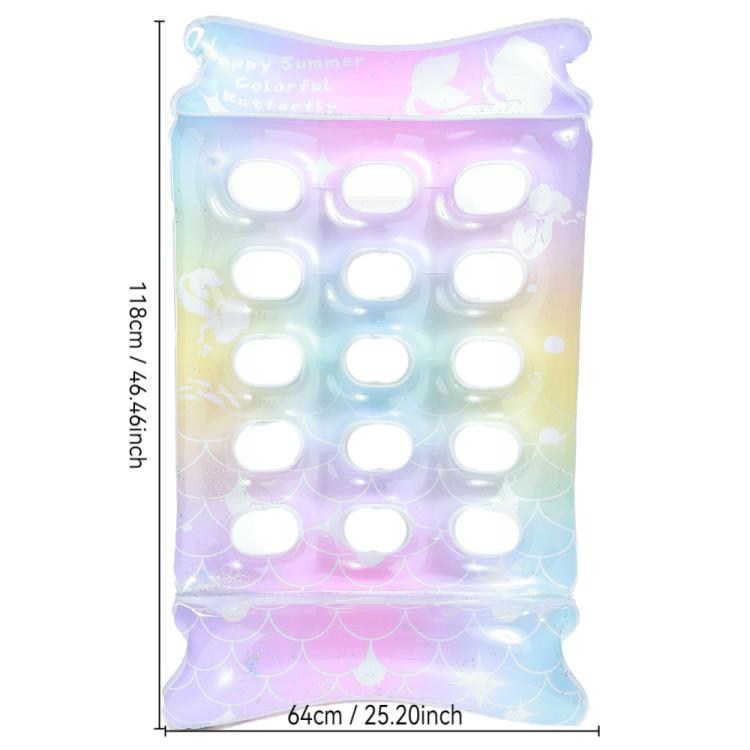 Pastel rainbow iridescent inflatable lounger, 64cm wide, round air chamber openings