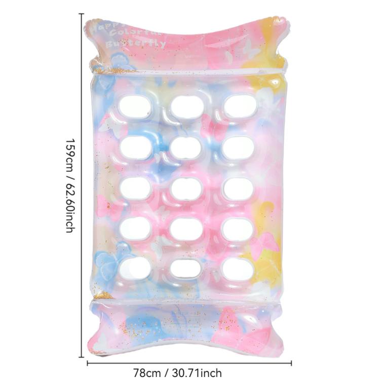 Pastel rainbow iridescent inflatable lounger, 78cm wide, round air chamber openings
