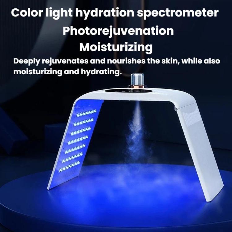 White LED facial light therapy device glowing blue on the side light panel