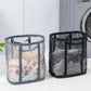 Foldable mesh laundry hamper set with two striped baskets for clothes storage