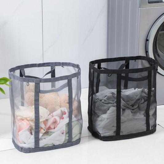 Large Mesh Laundry Basket With Handles Wall-Mounted & Foldable Dirty Clothes Hamper Portable Toy Storage Bag