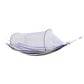 Double hammock chair with white mosquito net and blue-striped hammock base
