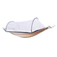Double hammock chair with white mosquito net and tan striped canvas hammock base