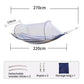 Mosquito net hammock dimensions diagram with white canopy and striped edges