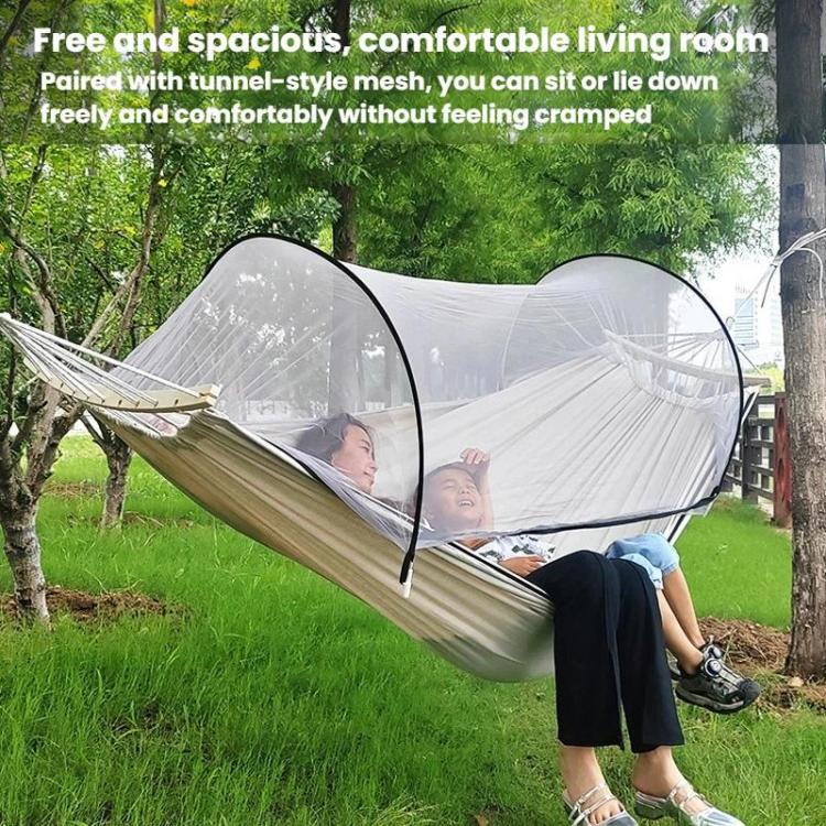 White mosquito net hammock with arched frame and hammock-style seat for two