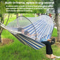 Blue-striped mosquito net hammock with transparent canopy and arched frame