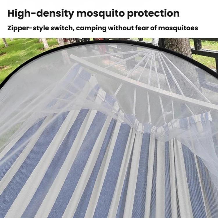 Round canopy mosquito net hammock with zipper-style entry and fine mesh