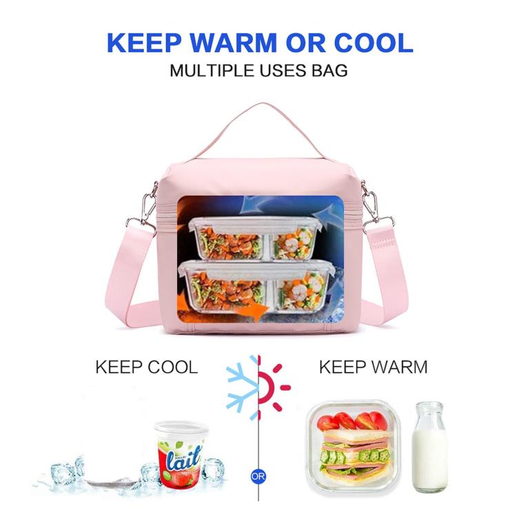 Pink insulated lunch bag open to show a lined interior compartment