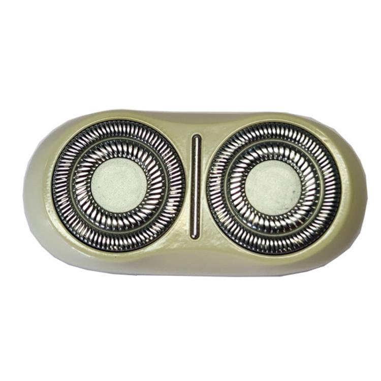 Dual-head electric shaver replacement foil assembly, beige housing with two circular cutters