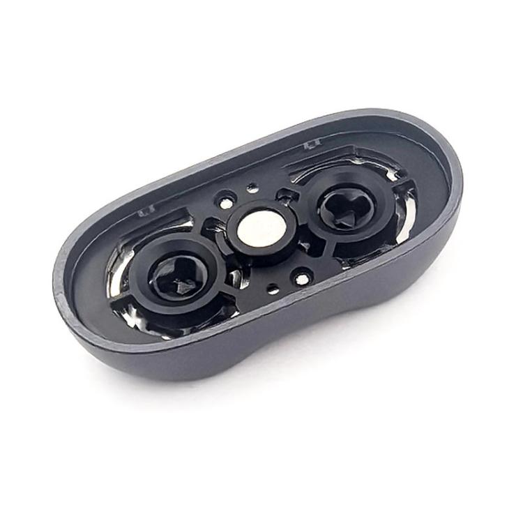 Replacement shaver head cover underside with black plastic base and metal mounts