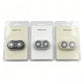 Three replacement shaver head foil assemblies in blister packs, black and light tones