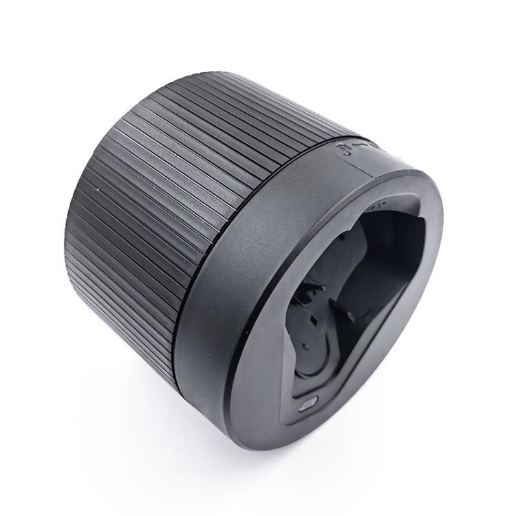 Replacement shaver cleaning station pod base, gray ribbed side with rim and ports