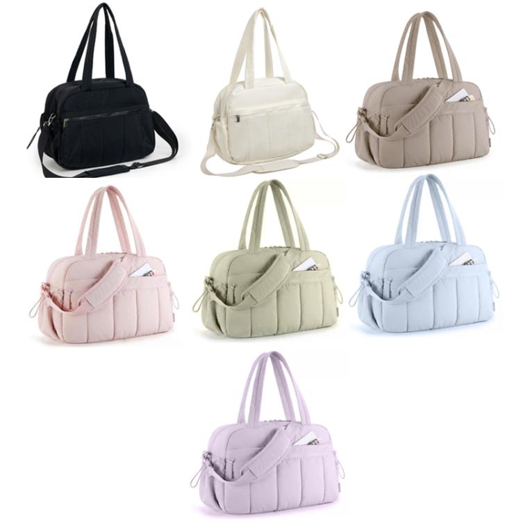 Assorted color travel duffel bags with compartments and zippered front pockets
