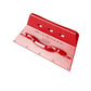 Red paint putty knife scraper with stainless steel blade and embossed measurement markings