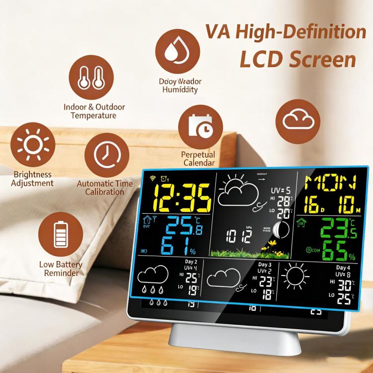 Wireless color weather station with stand and detailed temperature display