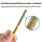 Handheld view of gold diamond router bit tip with diamond particle coating