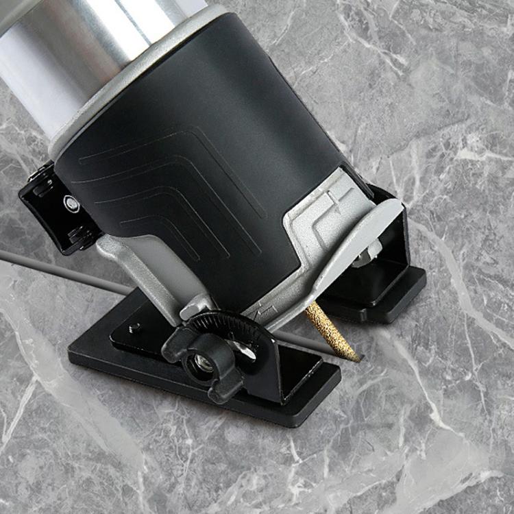 Router trim tool with diamond router bit installed for countertop seaming