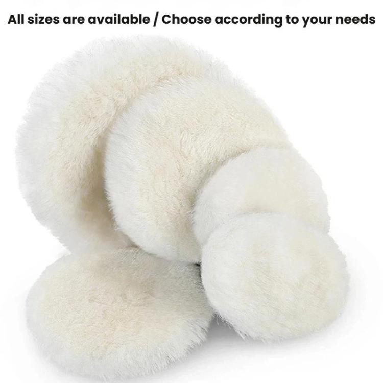 Set of round wool polishing pads in white, long-pile buffing wheels