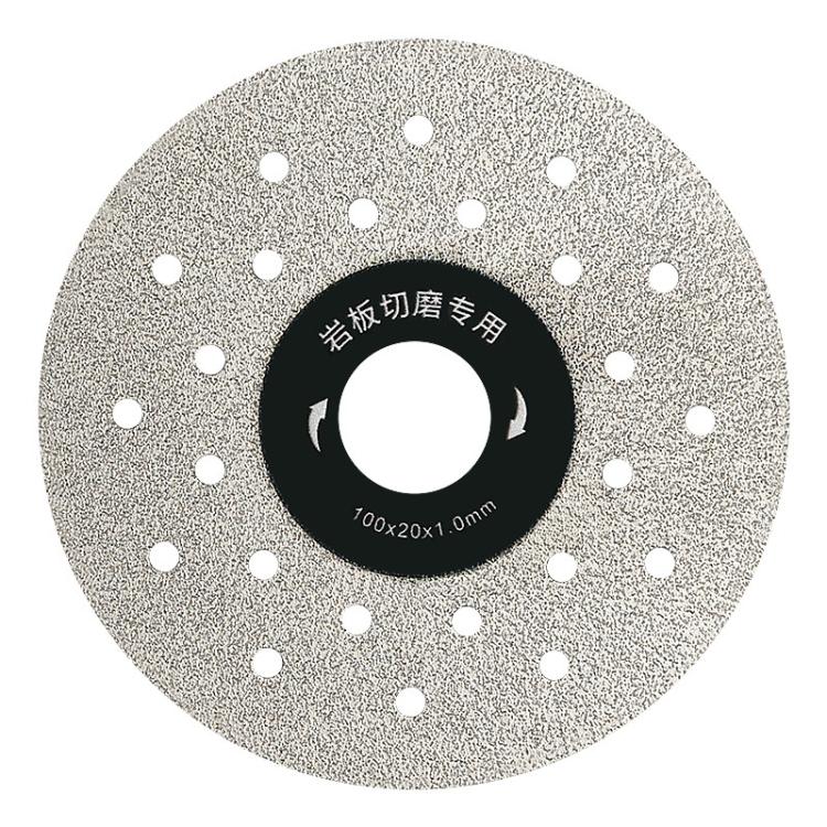 Ceramic tile trimming grinding disc, gray with center hub hole and evenly spaced perforations