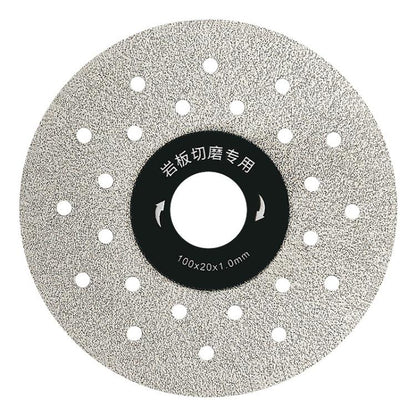 Ceramic tile trimming grinding disc, gray with center hub hole and evenly spaced perforations