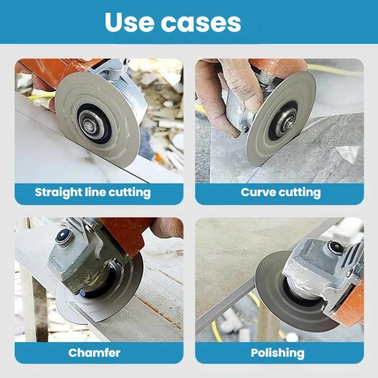 Ceramic grinding disc used on an angle grinder for straight line cutting and chamfering