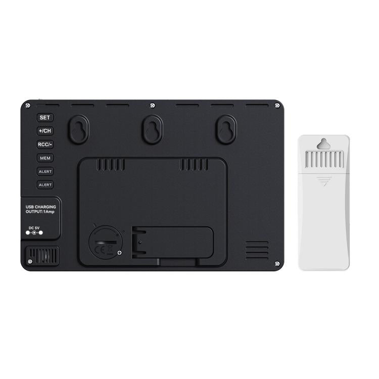 Wireless weather station back panel with ports, plus outdoor sensor unit