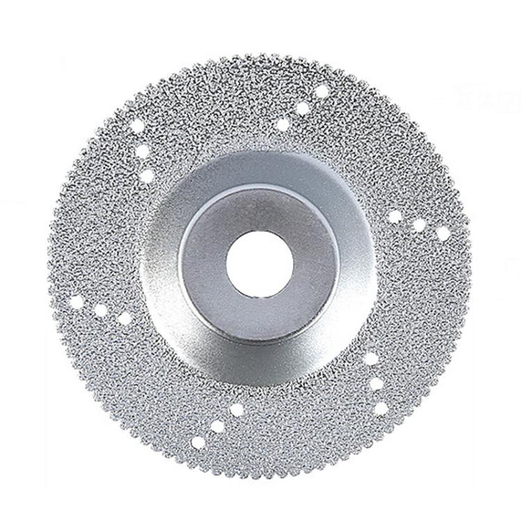 Silver diamond brazed cup grinding wheel with perforations around the outer edge