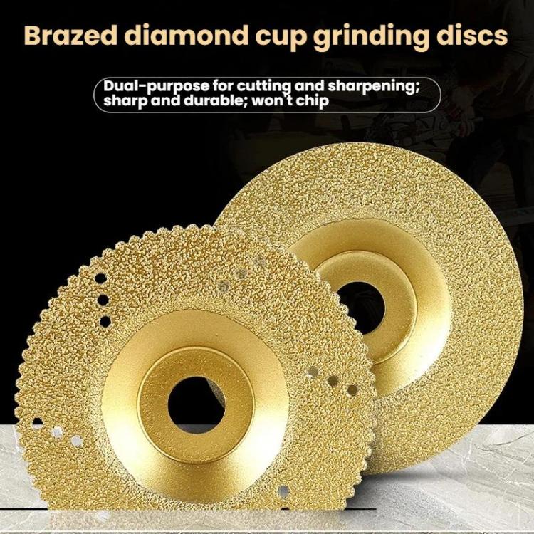 Set of gold diamond brazed cup grinding discs with center arbor holes