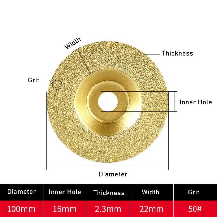 Diamond brazed cup grinding wheel, gold toothed edge, circular with center hole