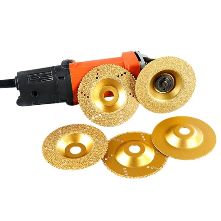 Diamond brazed cup grinding wheel set, gold with center holes and toothed rims