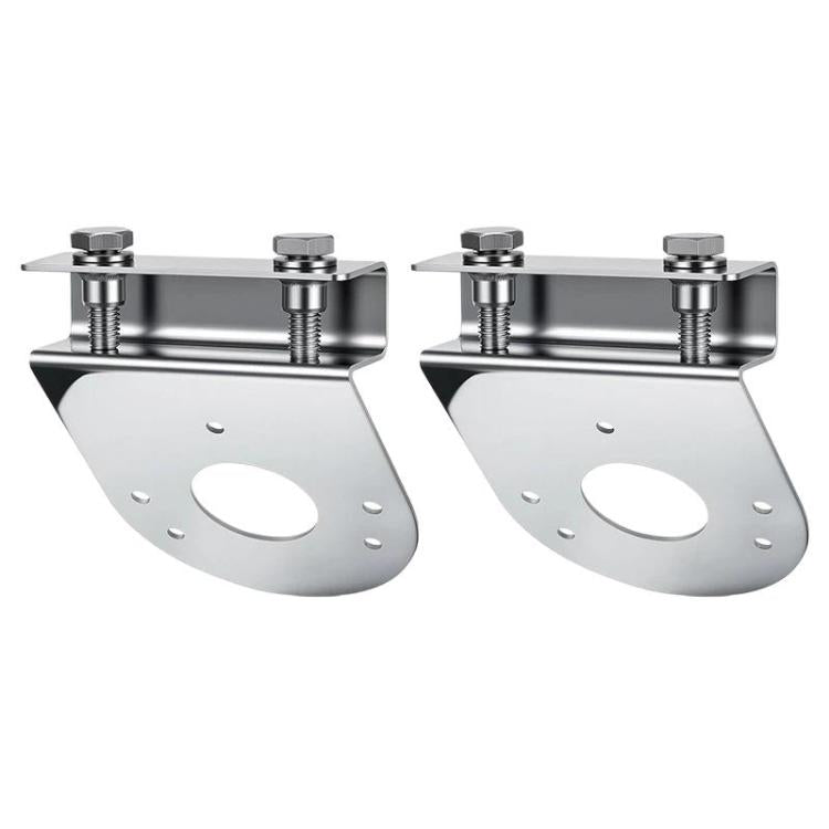 Two stainless steel clamp-on light brackets with circular mounting plates and studs
