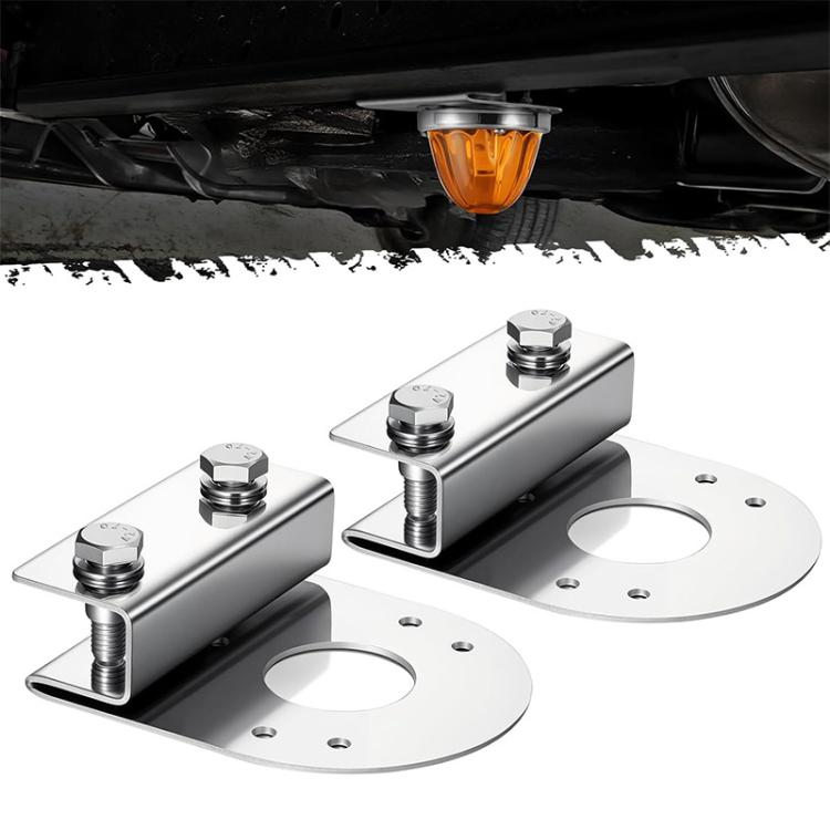 Stainless steel clamp-on light mounting brackets with threaded studs installed under vehicle