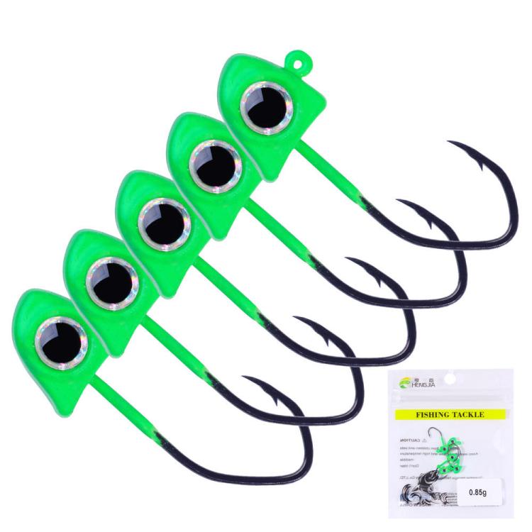 Micro triangle jig head hooks with black treble hooks, green bodies