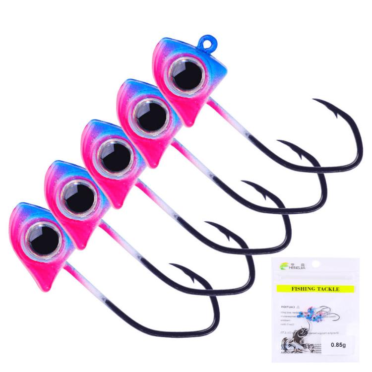 Micro triangle jig head hooks with black treble hooks, pink and purple bodies