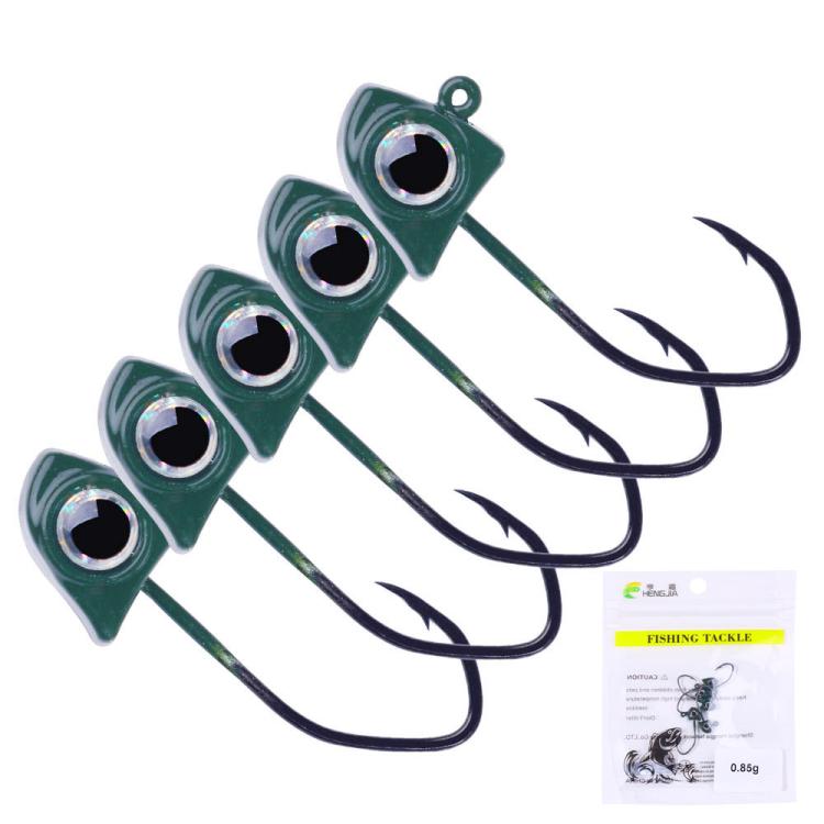 Dark gray micro triangle jig head hook with black double barbed hook, 5-pack set