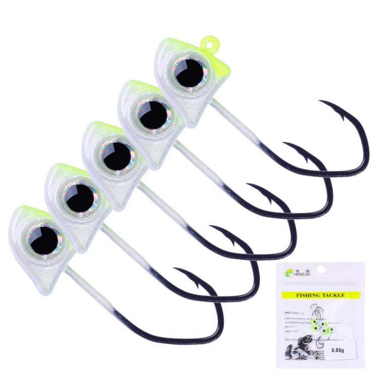 Clear white micro triangle jig head hook with black double barbed hook, 5-pack set