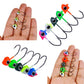Micro triangle jig head hooks shown in hand, assorted colors with black hooks