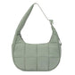 Green puffer single-shoulder handbag with adjustable strap and crescent hobo shape