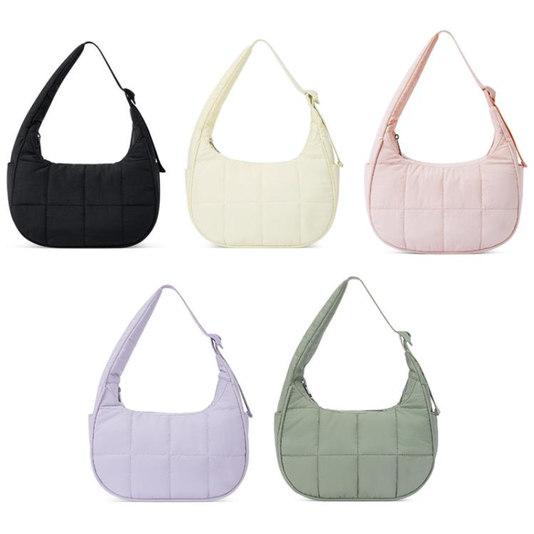 Multi-color puffer single-shoulder handbags set: black, beige, pink, lavender, green