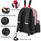 Pink travel layered shoe bag with padded adjustable straps and sturdy fence hook