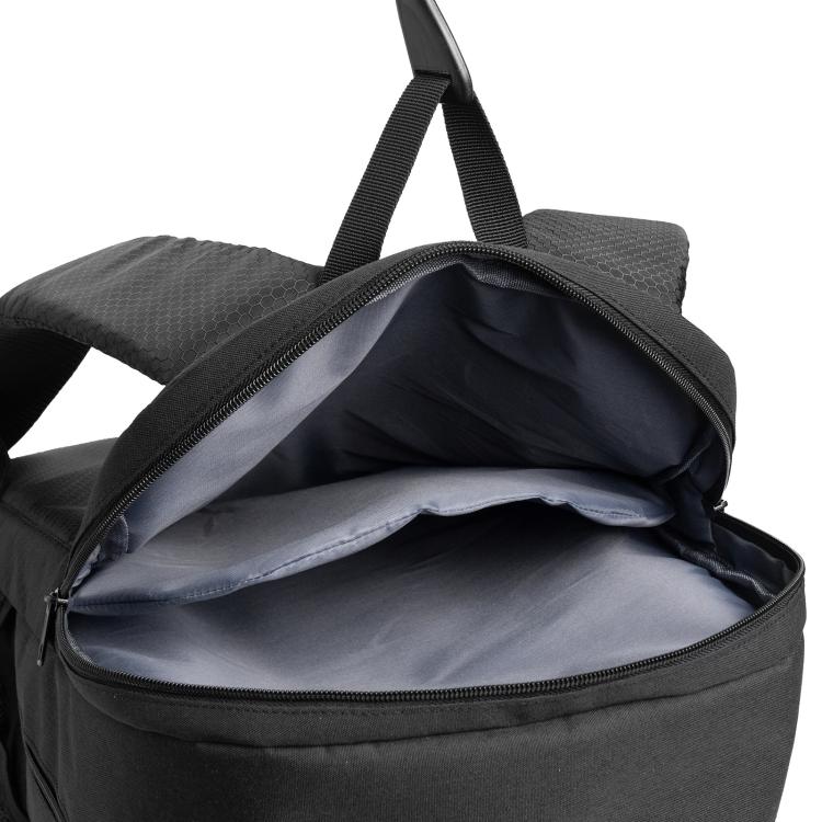 Black travel layered shoe bag open with large main compartment and smooth zip closure