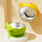 Yellow and green silicone toddler feeding bowls with 304 stainless steel inner.
