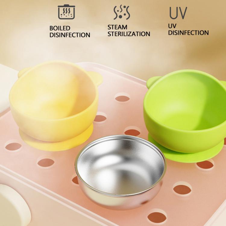Yellow and green silicone toddler bowls with 304 stainless steel inner insert.