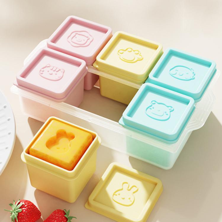 Pastel silicone baby food storage container ice cube tray set with individual lids