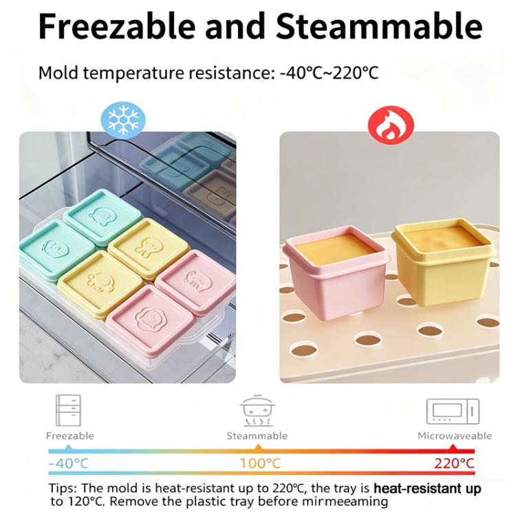Silicone baby food storage tray set with compartments and fitted lids for freezing