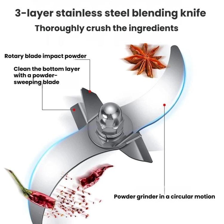 Stainless steel blending blade grinder with circular powder-churning motion