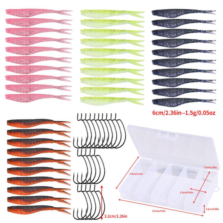 Soft plastic crankbait hook set with split soft lures, assorted pink, green, dark blue