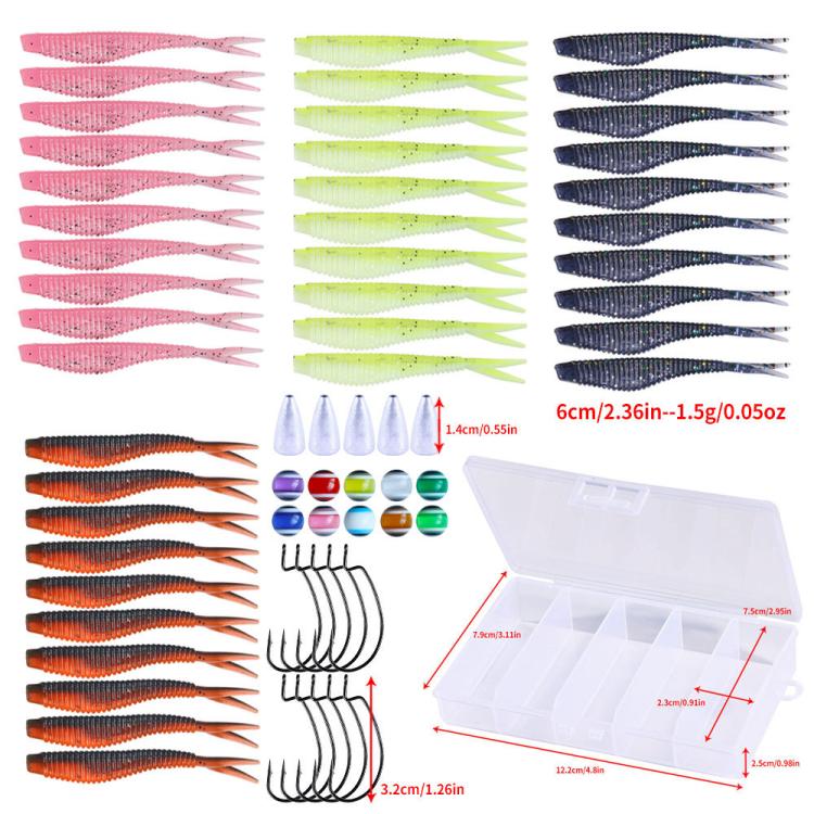 Soft plastic crankbait hook set with split soft lures, pink, neon green, dark blue