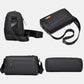 Black crossbody messenger bag shown from multiple angles with adjustable shoulder strap